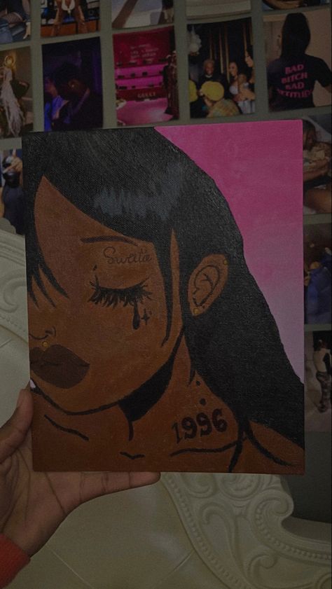 Summer Walker Cartoon, Summer Walker Canvas Painting, Kehlani Painting, Summer Walker Paintings, Summer Walker Drawing, Dope Painting Ideas On Canvas, Boujee Paintings, Baddie Paintings, Baddie Paintings Canvas