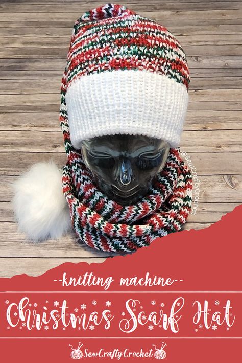 Christmas Scarf Hat - Sew Crafty Crochet Scarf Knitting Machine, Addi Machine Projects, Crochet Christmas Scarf, Circular Knitting Machine Patterns Free, Loom Knitting Scarf, Loom Knitting Patterns Hat, Knitting Circle, Knitting Mill, Circle Loom