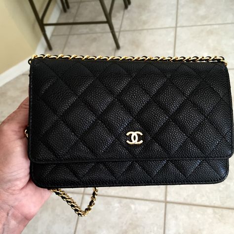 Chanel black caviar WOC with gold hardware. Chanel Woc, Chanel Classic Flap Bag, Classic Flap Bag, Black Caviar, Chanel Black, Hand Bags, Classic Flap, Chanel Handbags, Flap Bag