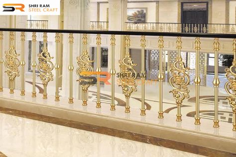 Brass Railing Staircases, Brass Railing, Stairs Railing, Staircase Railing, Window Grill Design, Window Grill, Staircase Railings, Shri Ram, Railing Design