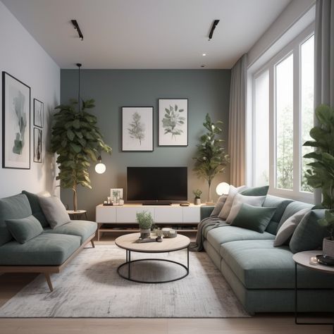 Living Room Ideas Natural Colours, Green Couch Gray Walls, Grey And Green Living Room Ideas, Living Room Inspiration Cozy Modern, Decorating Small Spaces Living Room, Small Living Room Ideas Cozy, Contemporary Modern Living Room, Stylish Living Room Ideas, Modern Living Room Decor Ideas