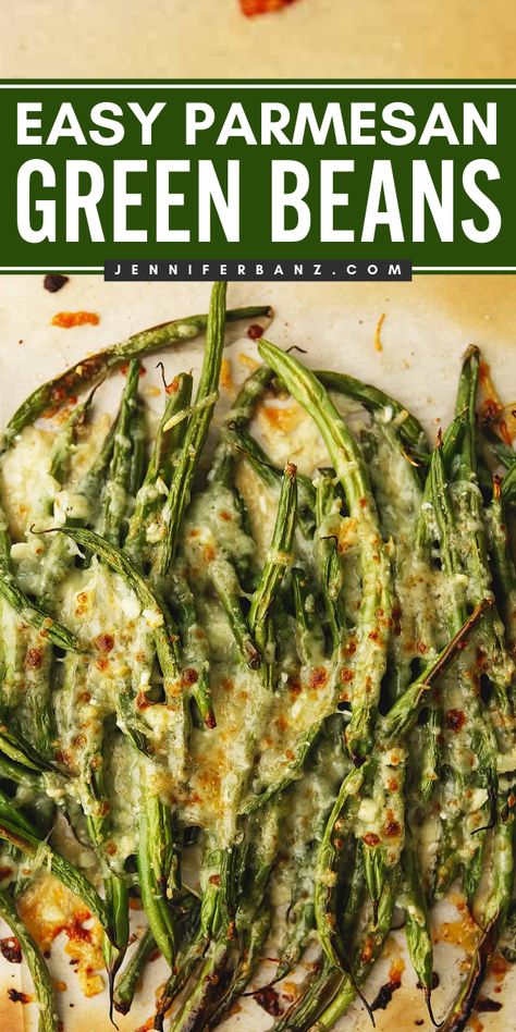 These best Parmesan roasted green beans are a must-have for your Easter side dish recipes! This easy green beans recipe is keto and low-carb friendly! It's flavored with garlic, Parmesan, and mozzarella cheese, and baked until golden brown. Don't miss it! Roasted Parmesan Green Beans Recipe, Garlic Parmesan Green Beans Baked, Garlic Parmesan Roasted Green Beans, Low Carb Roasted Vegetables, Fresh Green Bean Recipes Oven, Parmesan Green Beans Baked, Parmesan Green Beans Air Fryer, Garlic Parm Green Beans, Parm Green Beans