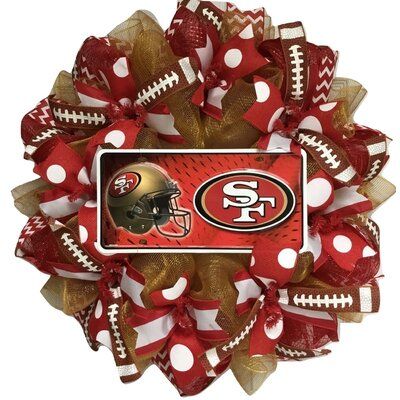 49ers Crafts, 49ers Wreath, Sports Wreath, Cowboys Wreath, Burlap Mesh Wreath, Mesh Ribbon Wreaths, Fall Deco Mesh Wreath, Football Crafts, San Francisco 49ers Football