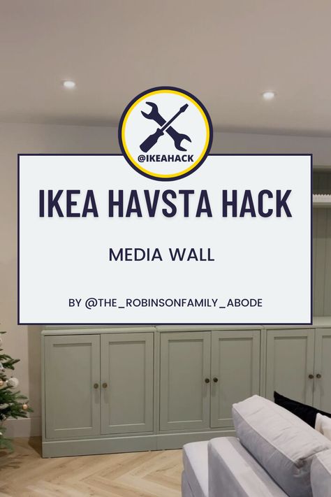 Ikea Wall Storage Living Room, Ikea Havsta Media Wall, Media Wall Hack, Ikea Hacks Media Wall, Ikea Before And After, Ikea Media Unit Hack, Ikea Hack Living Room Built Ins, Media Wall Ikea Hack, Ikea Hack Tv Wall