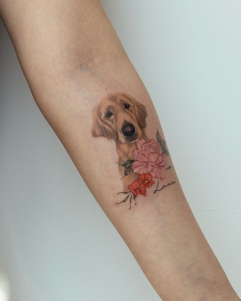 A beautiful Golden Retriever portrait done by our resident @bojin_tattooer 🦮🌺 Book with her during the month of July to participate in her special pricing on pet tattoos in color! Head over to our booking page to secure your spot with @bojin_tattooer 🐾 #mateostudiola #petsportrait #petsofinstagram Golden Retriever Portrait, Pet Tattoos, Month Of July, Animal Tattoos, Pet Portraits, Instagram A, Golden Retriever, Pet, Tattoos