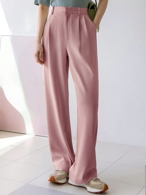 Dazy-Less Solid Plicated Detail Straight Leg PantsI discovered amazing products on SHEIN.com, come check them out! Women Pants, Pink Outfits, Amazing Products, Straight Leg Pants, Leg Pants, Women Clothing, Straight Leg, Pants For Women, Clothes For Women