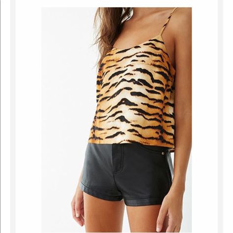 Tiger Print Cami With Spaghetti Straps New With Tags Striped Halter Top, Backless Tank Top, Forever 21 Shirts, Babydoll Tank, Orange Tank Top, Spaghetti Strap Tank Top, Floral Tank Top, Forever21 Tops, Lace Tank Top