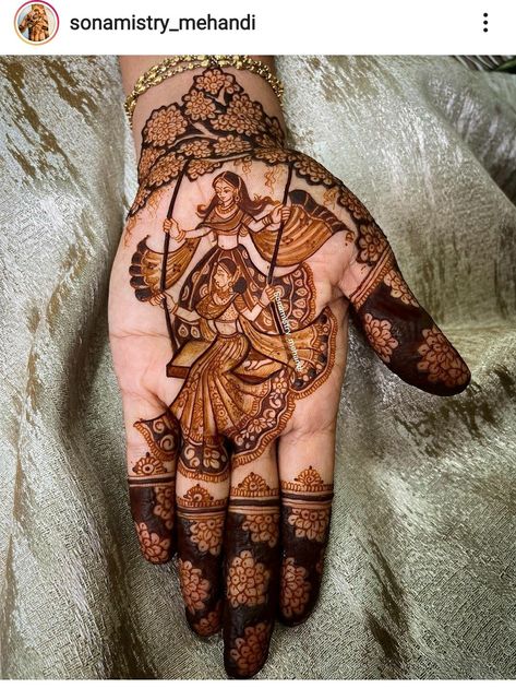 Raam Sita Mehndi Designs, Jhula Mehendi Design, Hariyali Teej Mehendi Design, Sawan Special Mehandi, Bride Sister Mehndi Design, Sawan Mehendi Designs, Cartoon Mehendi, Teej Mehendi Design, Teej Special Mehndi Design