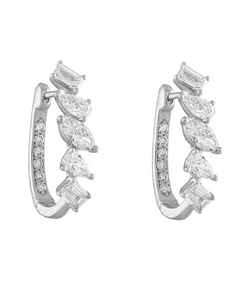 Shine bright with our Swarish Jewels Multishape Diamond Silver Hoop Earrings – the perfect blend of style and sparkle!🤍✨ #silver #silverjewelry #jewelry #hoops #earrings #accessories #925sterlingsilver #silverearring #multishapeearrings #designerjewelry Jewelry Hoops, Beautiful Jewelry Diamonds, Diamond Earrings Design, Art Jewelry Design, Hoops Earrings, Earrings Accessories, Diamond Hoop Earrings, Us Dollars, Rose Gold Earrings