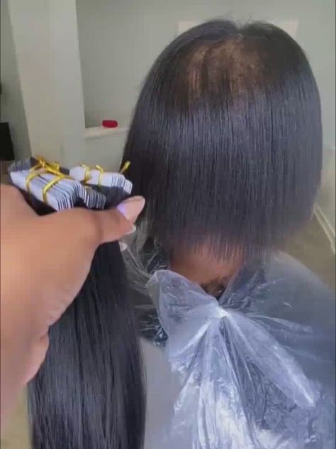 Tape In Hair Extensions Before And After, Tape In Extensions Black Women, Curly Tape In Hair Extensions, Long Relaxed Hair, Extensions For Short Hair, Jello Shooters, Invisible Braids, Invisible Hair Extensions, Permanent Hair Extensions