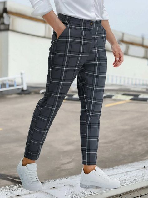 Printed Pants Outfits, Basic Streetwear, Plaid Dress Pants, Pants Outfit Men, Side Pants, Trendy Mens Fashion, Men's Bottoms, Chino Trousers, Mens Plaid