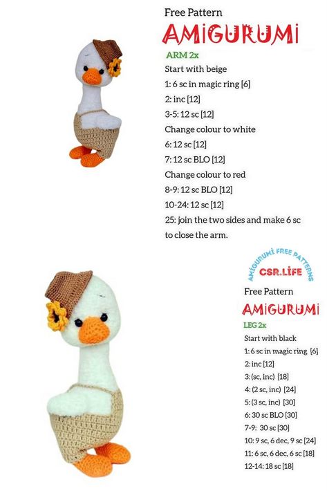 Goose Amigurumi, Goose Pattern, Cute Goose, Free Amigurumi Crochet Patterns, Crochet Toys Free Patterns, Crochet Toys Free, Animal Knitting Patterns, Crochet Birds, Pola Amigurumi