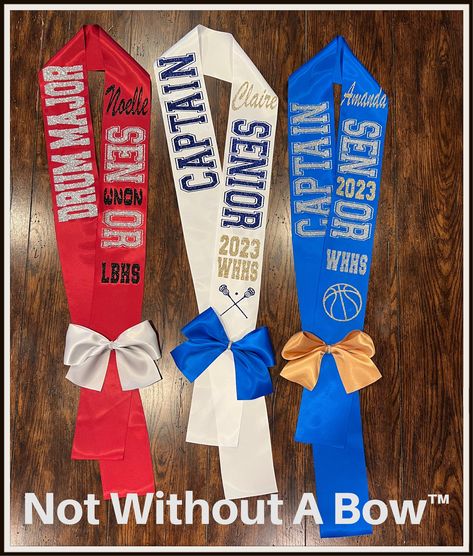 Senior Volleyball Night Ideas, Senior Sashes Cheer, Senior Sash Ideas, Senior Night Sash, School Names, Senior Sash, Volleyball Senior Night, School Cheer, Custom Sash