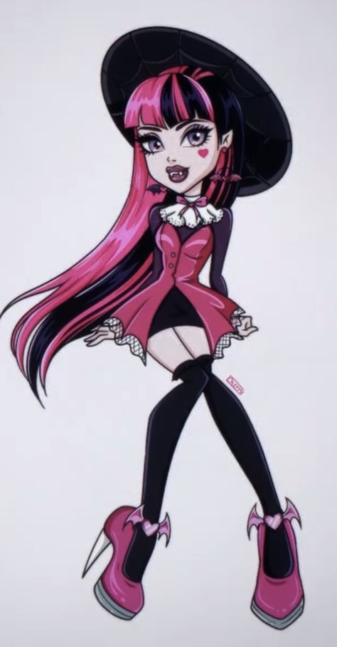 Monster High Characters Cosplay, Monster High Doll Makeup, Monster High Artstyle, Monster High Outfits Draculaura, Monster High Draculaura Drawing, Monster High Pose Reference, Draculaura Full Body Pic, Monster High Characters Fan Art, Monster High Character Base