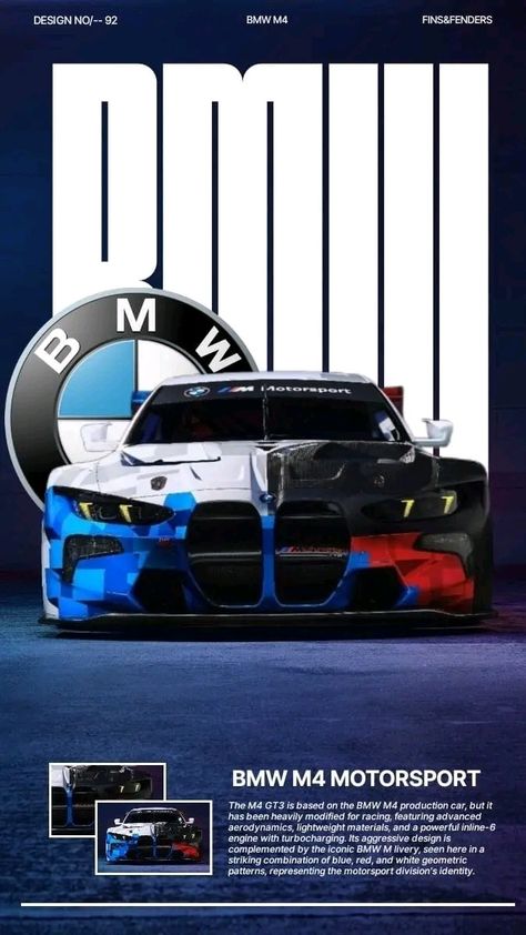 Bmw Graphic Design, Bmw M4 Gt3 Wallpaper, Bmw Poster Design, Bmw Livery, Leo Photo, Motorsport Poster, Bmw Poster, Bmw M4 Gt3, Aggressive Design