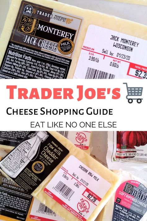 Learn how to shop for the best cheese at Trader Joe's. Save money without losing out on quality. Tips on what cheeses to buy for fondue, mac & cheese, pizza, and more.  #traderjoes #cheese | eatlikenoone.com Trader Joe’s Toscano Cheese, Bread Cheese Trader Joes, Trader Joe’s Cheese, Trader Joe’s Bread Cheese, Cheese List, Trader Joe’s Vegan Shopping List, Hormone Nutrition, Cheddar Recipes, Raw Cheese