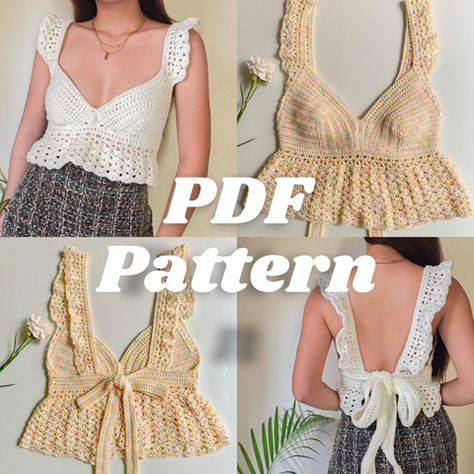 Empire Silhouette, Lacy Tops, Tie Crop Top, Fine Yarn, Easy Projects, Crochet Clothes, Pdf Pattern, Body Shapes, Crochet Projects