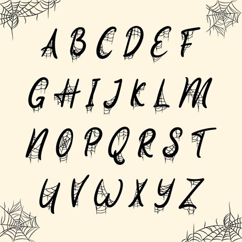 Printable Spider Web Font Alphabet Spooky Fonts Alphabet Handwritten, Spider Web Lettering, Spider Web Typography, Cool Font Alphabets, Spider Web Letters, Spooky Writing Font, Spider Web Font, Spider-man Font, Creepy Fonts Alphabet