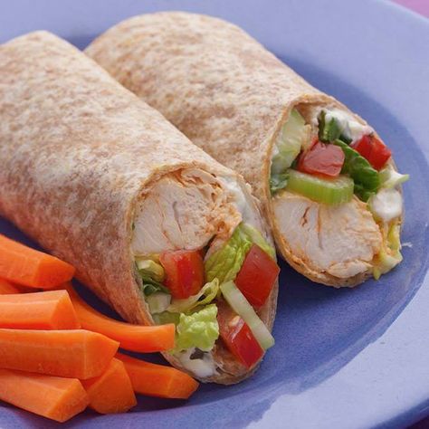 Buffalo Chicken Wrap | This wrap recipe is not only low calorie and low cholesterol, it's also an everyday favorite! Our recipe gives you a spicy and fiery combination of buffalo chicken in a modern wrap. Buffalo Chicken Wraps Healthy, Buffalo Chicken Wrap Recipe, Wrap Healthy, Buffalo Chicken Wrap, Chicken Wrap Recipe, Chicken Wraps Healthy, Grilled Buffalo Chicken, Buffalo Chicken Wraps, Cholesterol Foods