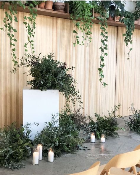 Greenery Pillars Wedding, Wedding Alter Floral Pillars, Wedding Ceremony Plinth Flowers, Floral Plinths Wedding Ceremony, Greenery Floral Installation, Rule Of Thirds Brooklyn Wedding, Altar Arrangement, Greenery Arrangements, Ceremony Design