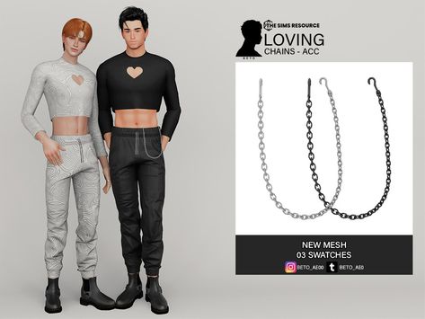 The Sims Resource - Loving (Chains ACC) Sims 4 Chain Cc, Accessories Male, Sparkly Pants, Jeans With Chains, Sims 4 Men Clothing, Chain Jeans, Chain Pants, Cc Patreon, Sims 4 Male Clothes