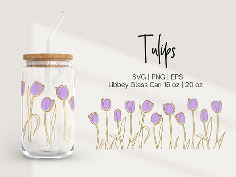 Tulips Clipart, Glass Straw Cup, Vinyl On Glass, Glass Tumbler Design, Can Wrap Svg, Libbey Glasses, Projets Cricut, New Business Ideas, Diy Cups