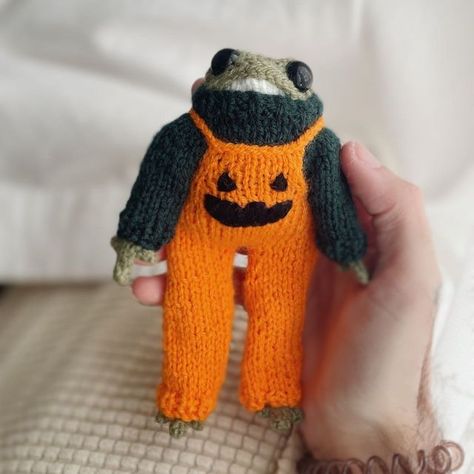 Mini Crochet Clothes, Crochet Frog Clothes, Frog Knitting Pattern Free, Knitted Frog, Knit Frog Clothes, Harry Potter Knit, Crochet Skull Patterns, Miniature Knitting, Crochet Skull