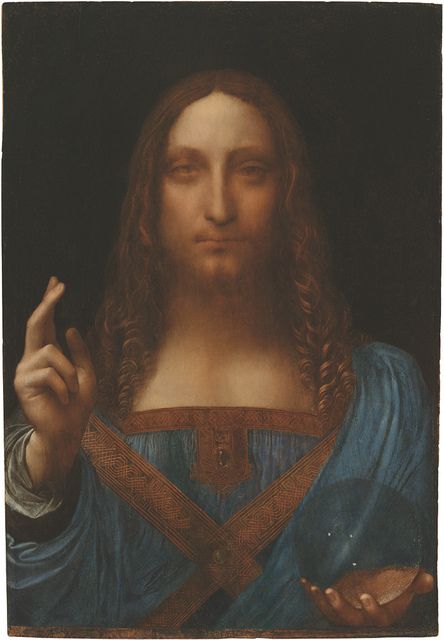 'Salvator Mundi' by Leonardo Da Vinci.  Christ as the Salvator Mundi, the Savior of the World, facing forwards with two fingers of his right hand raised in blessing and a crystal globe in his left hand. It’s oil on a walnut panel and is 2 x 1.5 feet (26 x 18 inches, 66 x 45 cm) in size. Most Expensive Painting, Expensive Paintings, Salvator Mundi, Istoria Artei, Amedeo Modigliani, Willem De Kooning, Albrecht Dürer, Jive, National Gallery