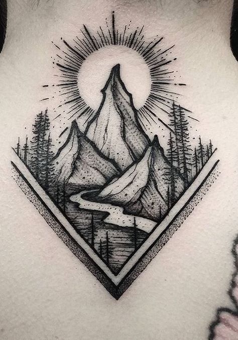 КРУТОЕ ТАТУ Natur Tattoo Arm, Mountains And Trees, Hiking Tattoo, Muster Tattoos, Forest Tattoos, Inspiration Tattoos, Mountain Tattoo, Pattern Tattoo, Nature Tattoos