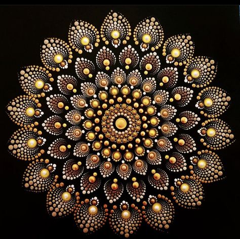 Mandala Art On Canvas, Cavas Art, Black And Gold Mandala Art, Mandala On Canvas, Brown Dot Mandala, Moon Dot Mandala, Black And Gold Dot Mandala, Dot Mandala Art, Mandala Ideas