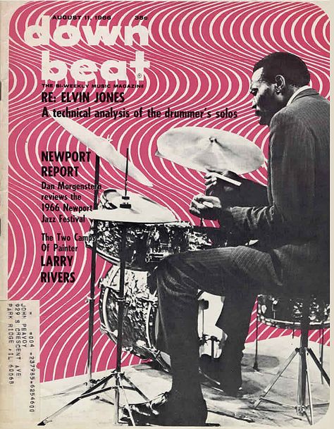 down beat magazine (August 11, 1965) — Elvin Jones Vintage Music Magazine, Musician Poster, Jazz Drums, Recital Poster, Arte Jazz, ポップアート ポスター, Jazz Poster, Jazz Art, Music Magazine