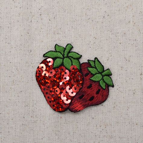 Double Strawberry - Two Strawberries - Sequin - Fruit - Food - Embroidered Patch -  Iron on Applique Fruits Embroidery, White Hall, Fruit Food, Applique Pattern, Hand Applique, Craft Projects For Kids, Iron On Applique, Fruit Art, Embroidery Hoop Art