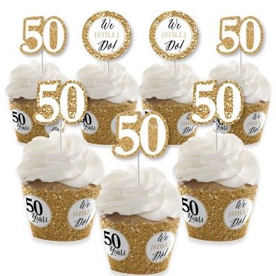 Big Dot Of Happiness We Still Do - 50th Wedding Anniversary - Cupcake Decoration - Anniversary Party Cupcake Wrappers And Treat Picks Kit - Set Of 24 : Target Wedding Cupcakes Decoration, 50th Anniversary Party Decorations, 50th Year Wedding Anniversary, 50th Wedding Anniversary Decorations, Anniversary Cupcakes, 50th Wedding Anniversary Party, Wedding Anniversary Decorations, Easy Party Decorations, Anniversary Party Decorations