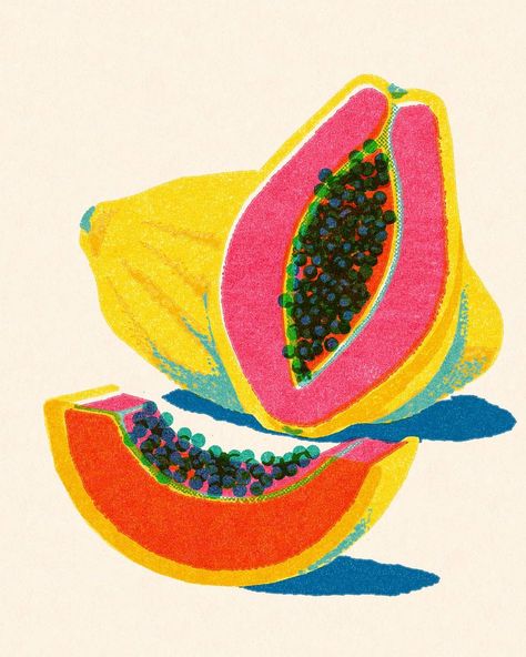 Fruit Print, Illustration Graphic Design, Fruit Art, Food Illustrations, Motion Design, Papaya, Graphic Design Illustration, Watercolor Illustration, Interesting Art