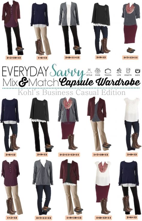 Here is a new board of Kohls Business Casual Fall Outfits.  These pieces mix and match for 15 great outfits that will have you looking great this fall.  With just a few basic pieces, you can get ready for work in no time at all. Business Casual Fall Outfits, Business Casual Outfits Winter, Church Outfit Casual, Fall Business Casual Outfits, Business Casual Winter, Business Casual Fall, Church Attire, Mode Tips, Winter Capsule