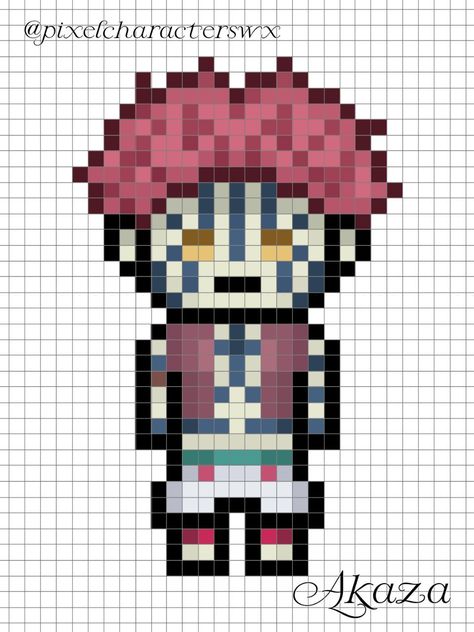 Akaza pixel Demon Slayer Pixel Art Grid, Pixel Drawing Anime, Pixel Anime Art, Demon Slayer Pixel Art, Easy Pixel Art, Pixel Art Templates, Pixel Drawing, Pixel Art Grid, Pix Art