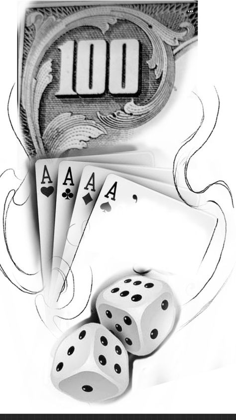 Money Dice Tattoo, Dice And Cards Tattoo, Casino Tattoo Design, Money Tattoo Designs Drawings, Gambler Tattoo, Dice Tattoo Design, Tattoo Casino, Gambling Cards, Tato 3d