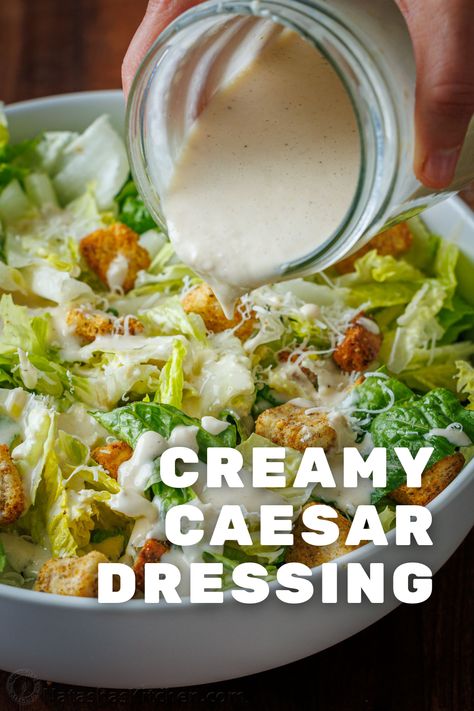 This homemade Caesar Dressing recipe is so easy to make. With just a handful of ingredients, you’ll create a creamy Caesar dressing that is better than storebought or restaurant versions. And guess what? There are no raw eggs required and anchovies are optional. Creamy Salad Dressings Homemade, Easy Homemade Caesar Dressing, Best Homemade Caesar Dressing, Ceasar Dressing Recipe Anchovy Paste, No Anchovy Caesar Dressing, Ceaser Salad Dressing Recipe Homemade, Best Caesar Salad Recipe, Creamy Ceases Salad Dressing, Diy Ceasar Dressing Easy