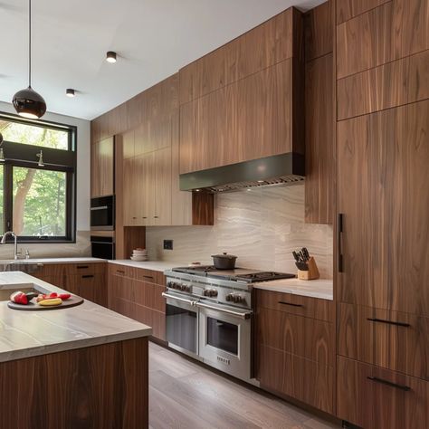 10 DIY Walnut Kitchen Cabinet Ideas for Beginners! Woodmark Cabinets Kitchens, Light Walnut Kitchen Cabinets, Modern Kitchen Wood Cabinets, Mid Modern Century Kitchen, Walnut Kitchen Design, Modern Walnut Kitchen Cabinets, Minimal Kitchen Cabinets, Walnut Cabinets Kitchen, Contemporary Walnut Kitchen