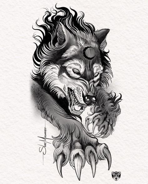 Werewolf Tattoo, Fenrir Tattoo, Drawing Wolf, Hirsch Tattoo, Tier Tattoo, Wolf Tattoo Sleeve, Výtvarné Reference, Norse Tattoo, Wolf Tattoo Design