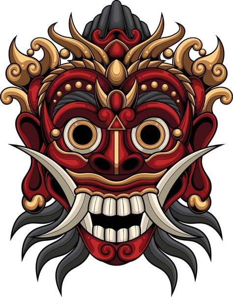 Indonesian Mask 1.3 Indonesian Mask Tattoo, Kirtimukha Drawing, Kirtimukha Wallpaper, Kirtimukha Tattoo, Mask Design Drawing, Indonesian Tattoo, Nusantara Art, Indonesian Mask, Indian Mask