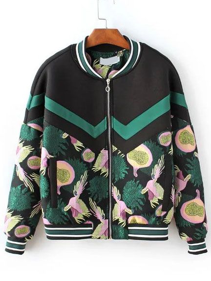 Shop Multicolor Printed Striped Trim Bomber Jacket online. SheIn offers Multicolor Printed Striped Trim Bomber Jacket & more to fit your fashionable needs. Latest Street Fashion, Striped Jacket, Sport Dress, Print Jacket, Jacket Outfits, Outerwear Jackets, Fashion Prints, Work Outfit, Batik