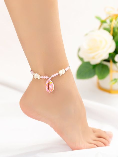 Pink Vacation   Polyester  Anklet Embellished   Jewelry Pink Vacation, Bead Decor, Delicate Bracelet, Body Jewelry, Bead Charms, Anklets, Wedding Shoe, Shells, Beads