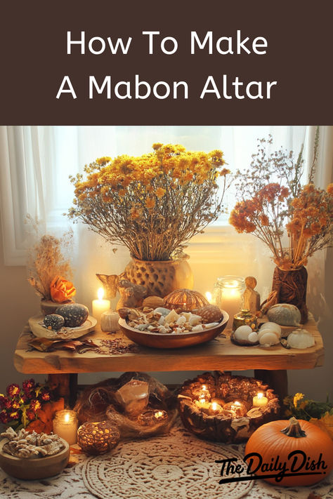 How To Make A Mabon Altar Mabon Ideas, Mabon Aesthetic, Pagan Autumn, Mabon Crafts, Mabon Decorations, Nature Altar, Mabon Altar, Pagan Celebrations, Candle Alter