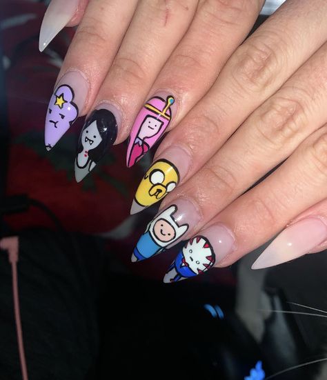 Amazing World Of Gumball Nail Art, Fairy Odd Parents Nail Art, Cartoon Network Nail Art, Regular Show Nails, Cartoon Network Nails, Adventure Time Nail Art, Character Art Nails, Marceline Nails, Nail Art Characters