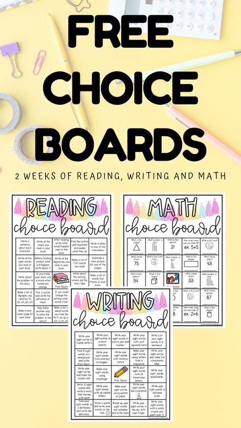 Choice Boards to use at Home | Move Mountains in Kindergarten Preschool Choice Board Ideas, Math Choice Boards, Remote Teaching, Writing Sight Words, Learning Preschool, Farmhouse Classroom, Classroom Tour, Choice Board, Classroom Makeover