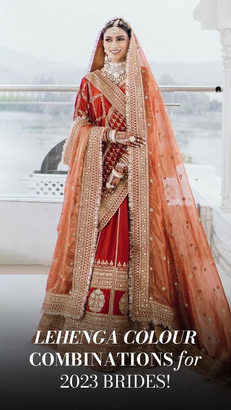 Especially those brides who cannot stick to monotone outfits because half of their heart is inclined towards one hue and the other half is set on another. And this calls for us to predict 2023's ultimate bridal lehenga color combinations! From playing with different shades of pastels to infusing fresh hues over a traditional palette; we see a lot of fun color trends ruling the bridal wardrobes Bridal Lehenga Color Combinations, Bridal Lehnga Unique, Lehanga Bridal, Lehenga Color Combinations, Lehenga Designs Latest, Latest Bridal Lehenga Designs, Best Indian Wedding Dresses, Sabyasachi Bridal, Bridal Lehenga Designs