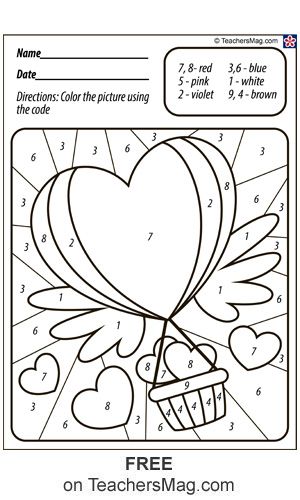 Color by Numbers: Holidays in the United States. TeachersMag.com Valentines Color By Number Preschool, Valentines Day Anchor Chart, Color By Number Valentines Day, Adult Color By Number Free Printables, Valentines Color By Number, Color By Number Printable Free, Kids Colouring Printables, Valentine Worksheets, Adult Color By Number