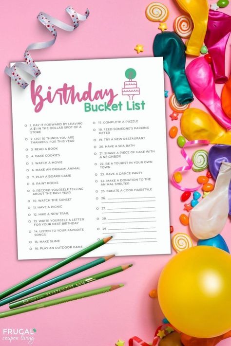 Want fun birthday ideas for kids, adults, youth and more. Download these ideas for the perfect Birthday Bucket List! Why waste another birthday when you have all the ideas right on one printable? This list of fun things to do on your birthday are going to make your birthday epic! Perfect for adults, kids, youth, teens, toddlers and more. #Birthday #bucketlist #funthings Things To Do On Birthday, Birthday Interview Questions, Birthday Bucket List, Fun Birthday Ideas, Free On Your Birthday, Birthday Interview, Dollar Diy, Boredom Busters For Kids, Scavenger Hunt Birthday