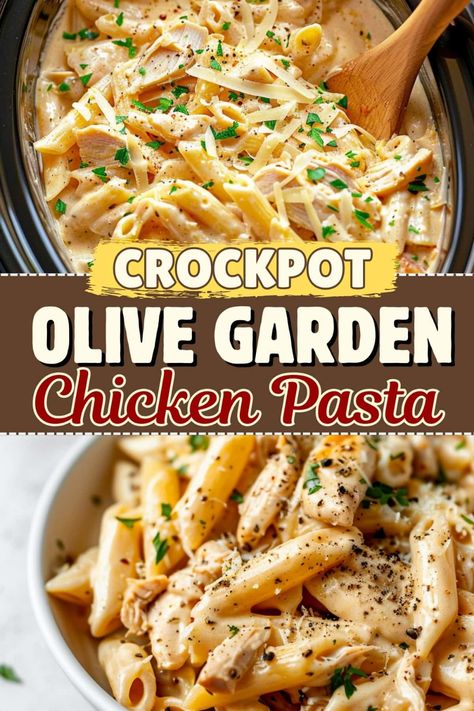 This easy Crockpot Olive Garden chicken pasta is comforting and delicious! With a creamy sauce and the flavors of the signature dressing, it's impossible to resist. Olive Garden Chicken Pasta Crockpot, Crock Pot Olive Garden Chicken, Crockpot Olive Garden Chicken, Slowcooker Pasta, Olive Garden Chicken Alfredo, Slow Cooker Kip, Pasta Crockpot, Olive Garden Chicken Pasta, Olive Garden Chicken